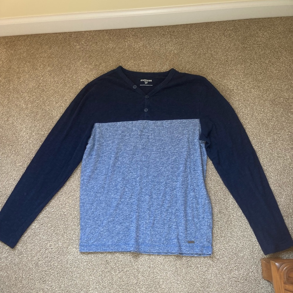 EXPRESS slim super soft Blue marled Henley long sleeved t-shirt size S